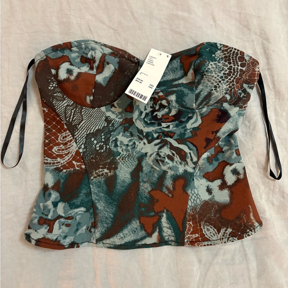 Urban Outfitters silence + noise Strapless Floral Corset Top in Teal & Rust - Picture 5 of 6
